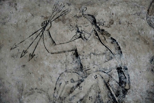 San Juan Bautista, vestibule, N wall, St. Dominic's Vision, detail - San Juan Teitipac, Oaxaca