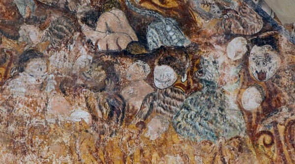 E wall mural detail - San Nicolás de Tolentino, capilla abierta & murals