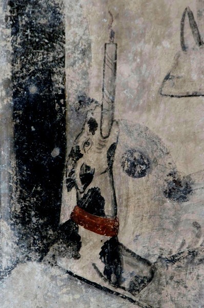 San Juan Bautista, vestibule, E wall, Coronation of Our Lady, detail - San Juan Teitipac, Oaxaca