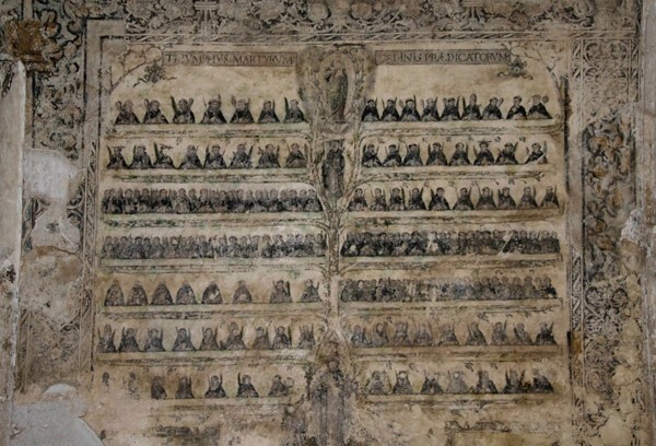 Santiago Matamoros, convento mural, Dominican martyrs, closeup - Santiago Matamoros, church & cloister