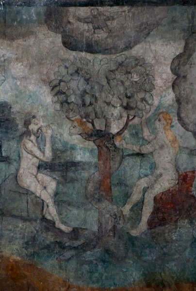 Santa María, presbytery mural detail, Adam, Eve & Tree of Knowledge - Santa María, presbytery & choir loft murals