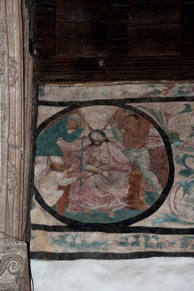 S nave wall, mural frieze roundel, Flagellation of Christ - San Francisco, Nave