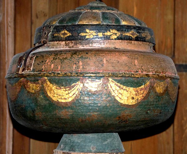 Fremont, California, mission San José, baptismal font, closeup - California