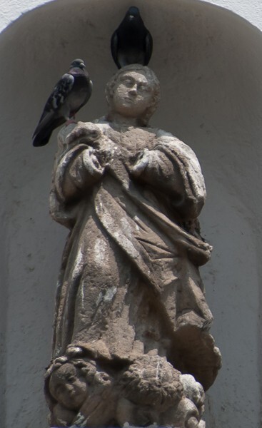 La Asunción, façade pediment, Virgin Immaculate - Milpa Alta