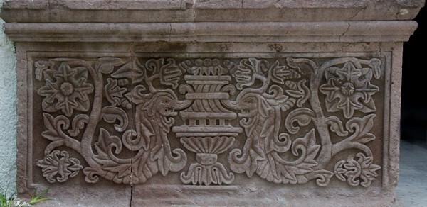 Façade portal, left pilaster base - Santiago Apóstol