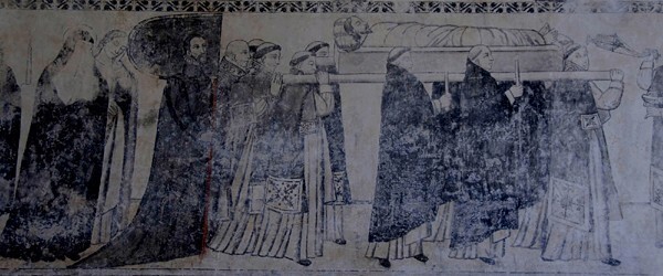 San Juan Bautista, vestibule, S wall fresco, Cortege of Christ - San Juan Teitipac, Oaxaca