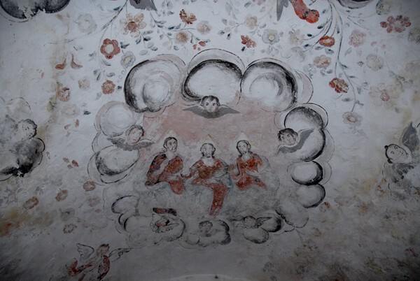 San Gabriel Arcángel, baptistry mural detail, Holy Trinity - San Gabriel Azteca, Hidalgo