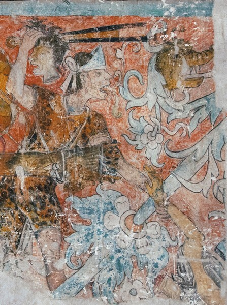 South wall mural presbytery, detail , warrior with copilli - Battle scene