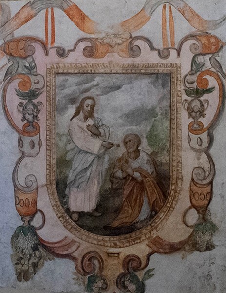 Hospital stairwell mural, Christ handing the Keys to St. Peter - San Pedro & Ex-Hospital