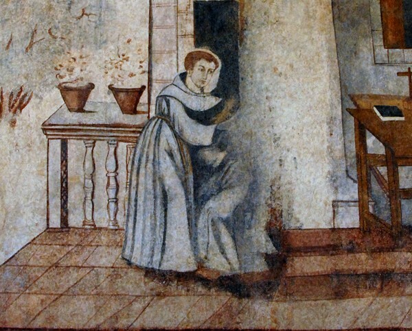 Return of a Book of Psalms to St. Anthony, detail - Upper cloister walk murals