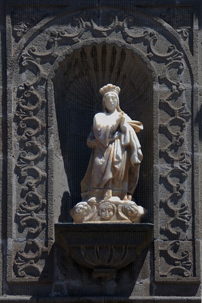 Façade, central niche sculpture, Virgin Immaculate - San Luis Obispo