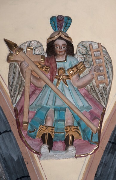 Santa Inés, cupola pendentive, Passion Angel with lance - Santa Inés, Tlaxcala