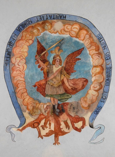 Nave alcove, ceiling mural, St. Michael Archangel - San Miguel Arcángel, façade & nave