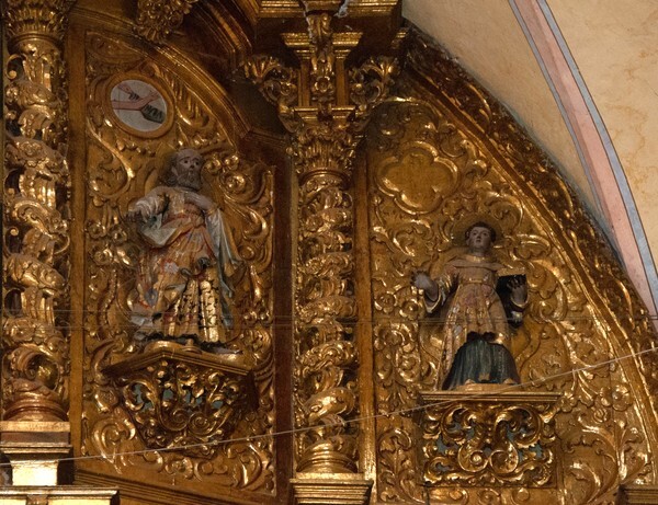 High altar, third story, statues right - Nave, high altar & sacristy door