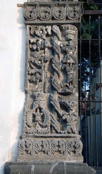 San Juan Bautista, North atrial gate, left pilaster - Coyoacán