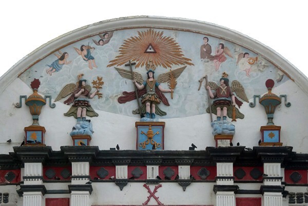 San Andrés, façade gable reliefs, SSS Gabriel, Michael & Raphael - Ciudad Serdán, Puebla