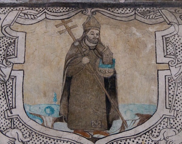 St. Augustine - San Juan Evangelista, lower cloister walk, frieze mural cartouches