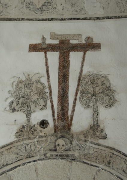 La Concepción, lower cloister walk mural, Calvary cross - Zacualpan de Amilpas, Morelos