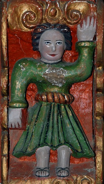 La Candelaria, high altar, pillar atlante - San Felipe de los Alzati, Michoacán