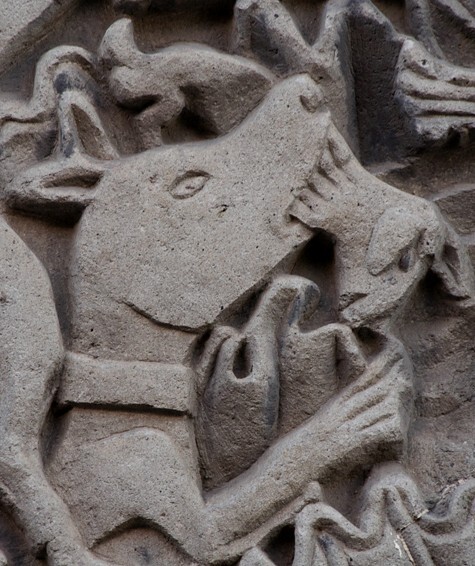 Right pilaster, lower half relief, detail - Casa del que mató el aminal (main portal)