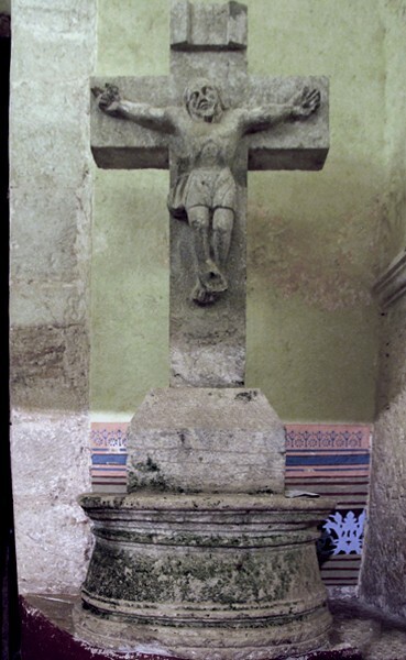 Nave, stone crucifixion - San Miguel Arcángel, façade & nave
