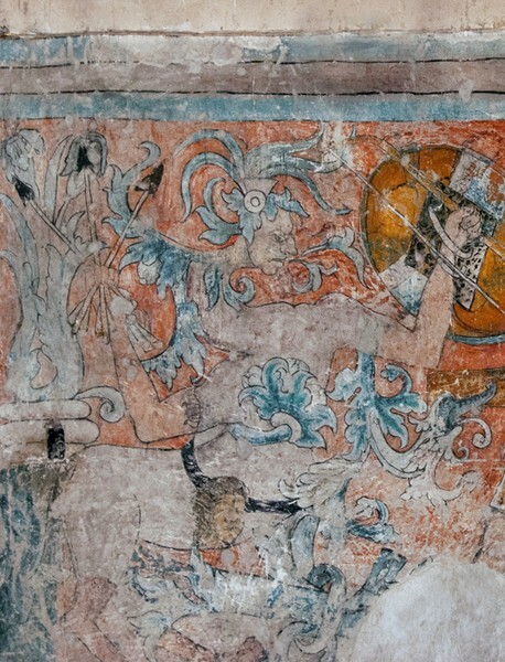 South wall mural presbytery, detail Centaur with human head - Battle scene