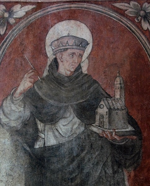 W arcade pier mural, detail - San Juan Bautista, lower cloister walk, S & W arcades, pier murals