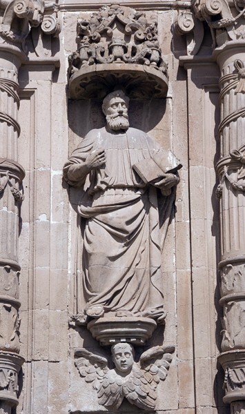 Façade, lower left story sculpture - San Agustín, façade