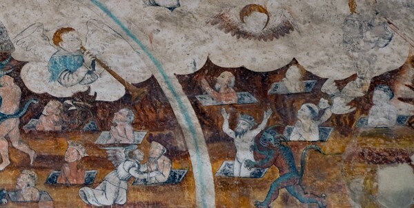 E wall mural detail - San Nicolás de Tolentino, capilla abierta & murals