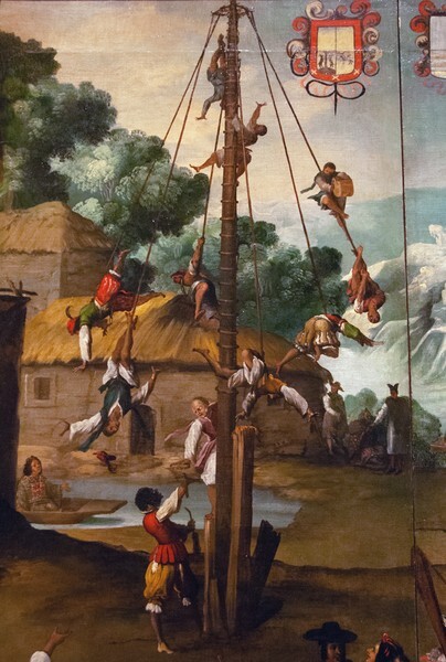detail, Flying Pole - Folding Screen (Biombo) with Indian Wedding and Flying Pole