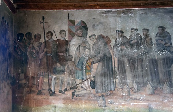 La Purísima Concepción, portería mural, Cortés & Franciscan friars - Ozumba, México
