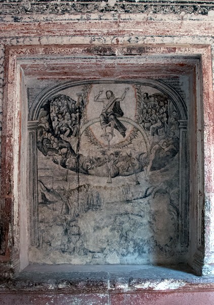 Lower cloister walk, testera mural, - San Miguel Arcángel, convento & cloister & murals