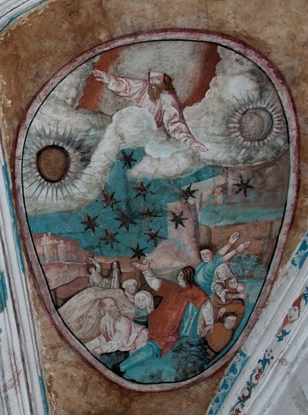 Webbing painting: Opening of the Sixth Seal - Tecamachalco, Puebla, La Asunción de Nuestra Señora, sotocoro