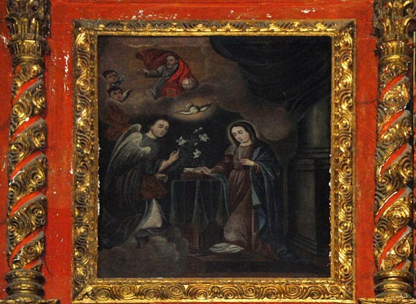 La Candelaria, high altar painting, Annunciation - San Felipe de los Alzati, Michoacán