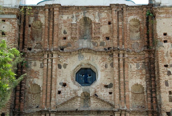 Santa María, façade, upper tiers & choir loft window - Santa María Guienagati, Oaxaca