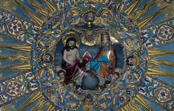 Santa Inés, cupola relief, Trinity - Santa Inés, Tlaxcala