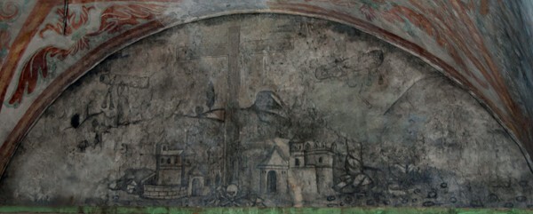 Santa María, choir loft, grisaille Golgotha mural - Santa María, presbytery & choir loft murals