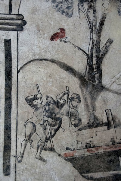 Upper cloister walk, mural detail, St. Helen - San Juan Bautista