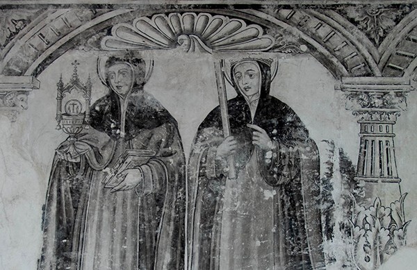 W wall mural, SS Helena & Clare, detail - San Miguel Arcángel, sala de profundis murals