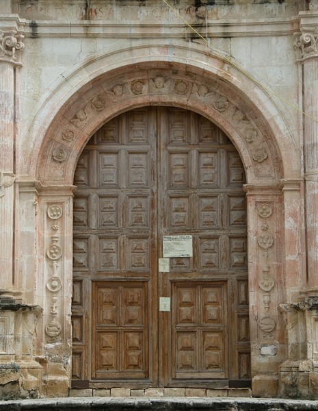 Façade portal - Façade, exterior buttressing, lateral portal, open & posa chapels, atrio & cross