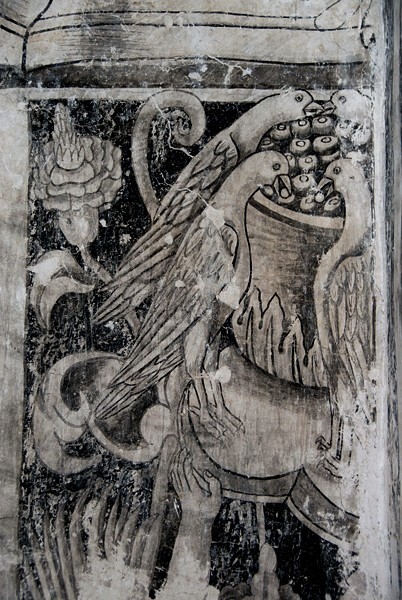 Lower cloister walk, frieze mural detail - San Andrés, cloister with murals