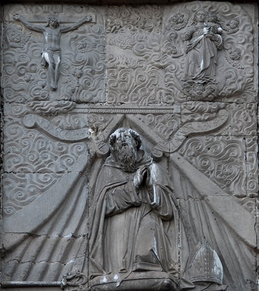 Façade, central relief, Vision of St. Augustine - San Agustín