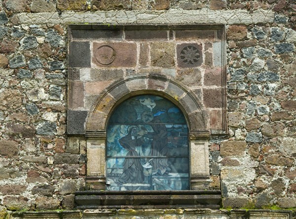 San Francisco, façade, choir window alfiz - Corupo, Michoacán