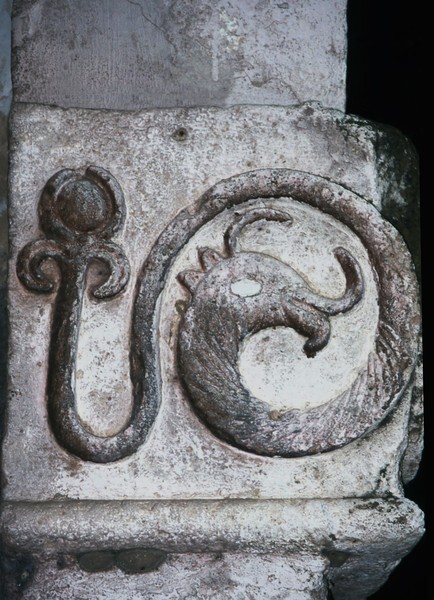 San Miguel, façade portal, left pillar impost relief - Acuitlapan, Guerrero