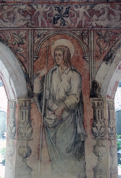 S arcade pier mural - San Juan Bautista, lower cloister walk, S & W arcades, pier murals