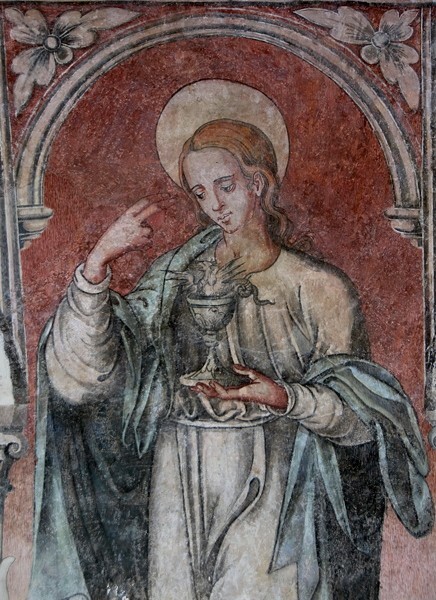 W arcade pier mural - San Juan Bautista, lower cloister walk, S & W arcades, pier murals