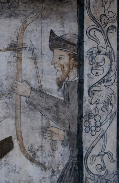 Upper cloister walk mural, St. Sebastian, detail - San José