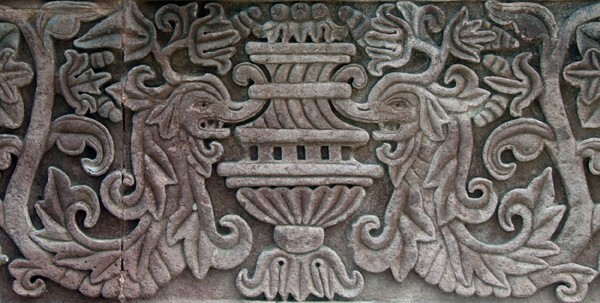 Façade portal, left pilaster, base detail - Santiago Apóstol