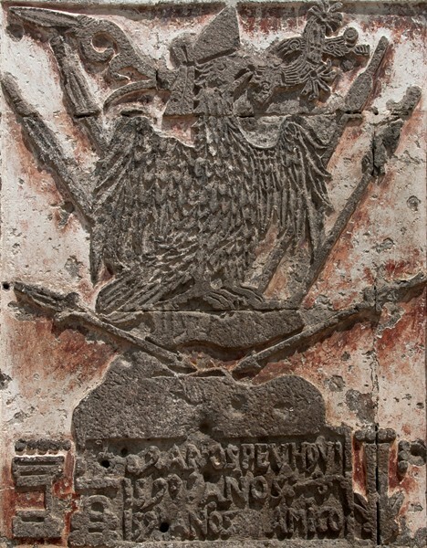 Façade, pictograph date stone - La Asunción de Nuestra Señora, façade, porciúncula portal, capilla abierta, nave & cloister