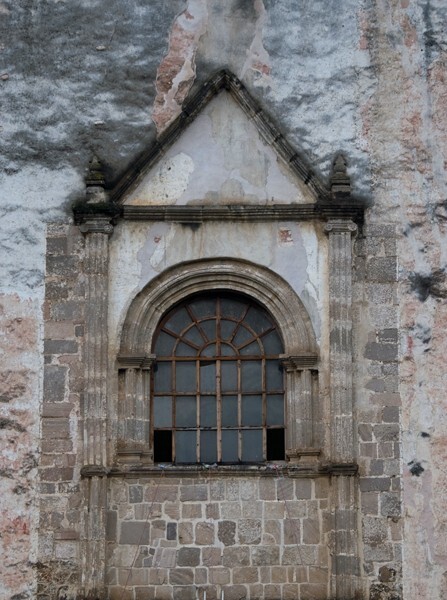 Choir loft window & pediment - San Juan Bautista